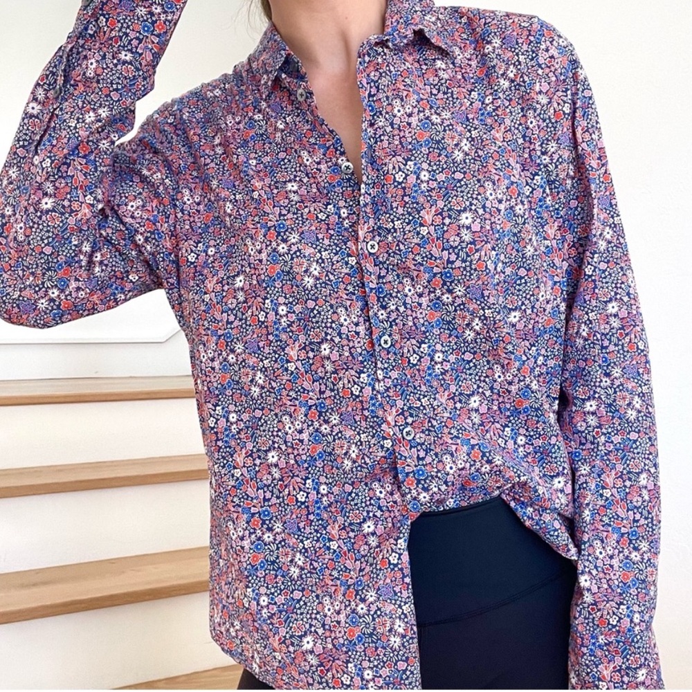 J. Crew Liberty Kayoko Indigo Sunset Floral Button Perfect Shirt - 0